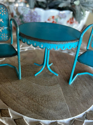 Turquoise Metal Dollhouse Garden Set, 2 Chairs & Table-RSV|118081