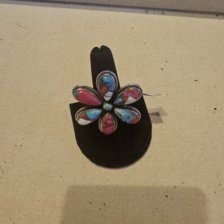 .925 big flower cotton candy turquoise statement ring sz 7|92082
