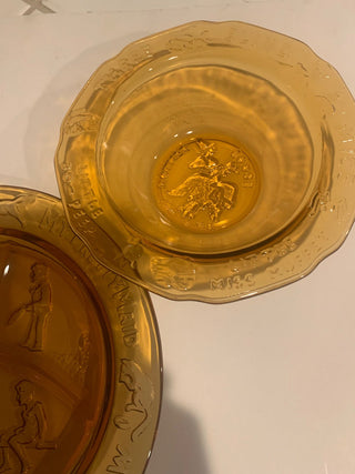 Vtg Amber Child plate & bowl set/2 MTS