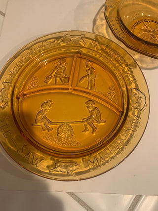 Vtg Amber Child plate & bowl set/2 MTS