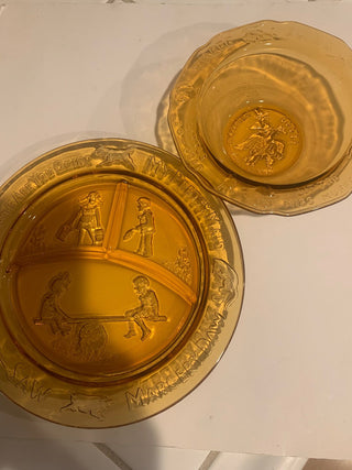 Vtg Amber Child plate & bowl set/2 MTS