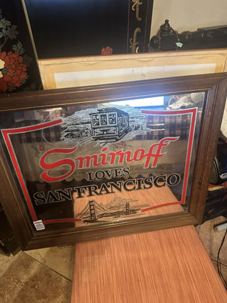 Vintage Smirnoff loves San Francisco Mirror wood frame golden gate bridge cable#47 VV MTS|115672