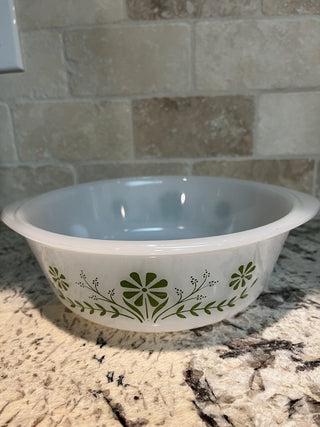 Vintage Glasbake 1.5 Qt Casserole Dish with Green Daisy Pattern RCD