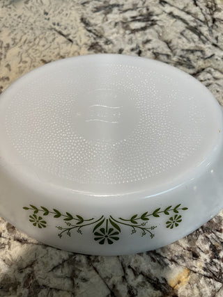 Vintage Glasbake 1.5 Qt Casserole Dish with Green Daisy Pattern RCD