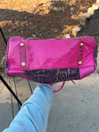 NWT Original by Sharif 1827 handbag features a striking fuchsia and purple snakeskin pattern