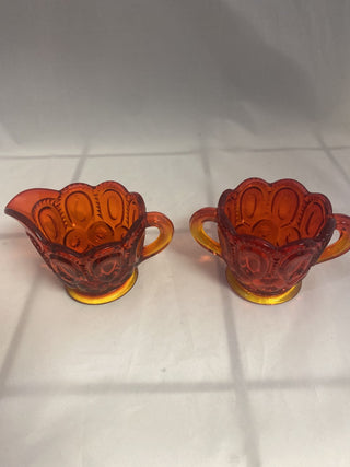 Pair L.E. Smith moon & stars Amberina sugar & creamer rcd|75247