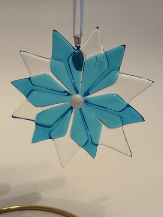 Fused Glass Sun Catcher Turquoise Flower - AnoGlass|64448