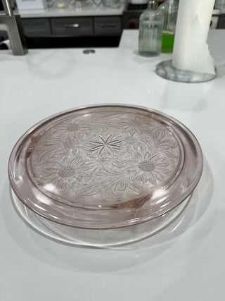 Pink Depression Glass Sunflower Cake Plate MTS