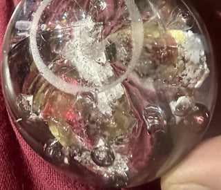 Vintage Art Glass Paperweight 3 Sections Clear Yellow Pink White|52917