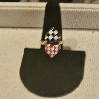 .925 double heart checkerboard rings 8|92077