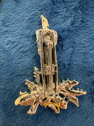 Gerrys Red Green White Enamel Gold Tone Christmas Candle Brooch VTG Signed|138972