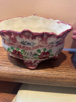 Vtg. Japanese footed planter (mid 1900's), handpainted, scallopped edge, RCD