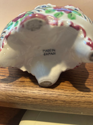 Vtg. Japanese footed planter (mid 1900's), handpainted, scallopped edge, RCD