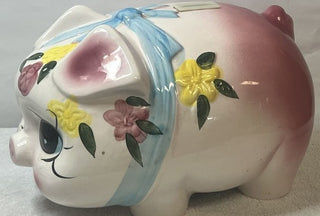 Large Pink Ceramic Floral Piggy Bank|84995