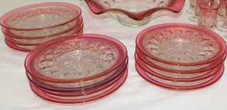 (12)Tiffin Glass Ruby Flash KINGS CROWN Thumbprint 7 1/2" Salad / Dessert Plates|93875