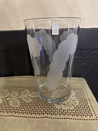 Vintage Clear Glass Vase with Etched Feather Design -RCD|102256