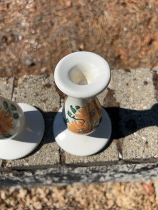 Set of 2 Vintage Ceramic Yellow Flower Candle Holders