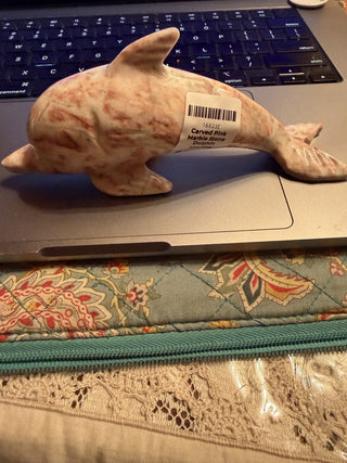 Carved Pink Marble Stone Dolphin Figurine Paperweight vintage approx. 6" L #63 VV MTS