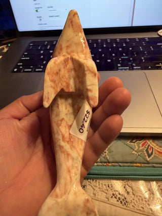 Carved Pink Marble Stone Dolphin Figurine Paperweight vintage approx. 6" L #63 VV MTS