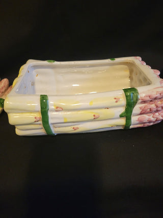 Vintage 1940's Hand Painted Asparagus Dish w/Lid, Portugal RCD
