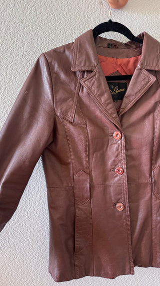 70s brown leather jacket blazer Miss Simone vintage MTS|119736