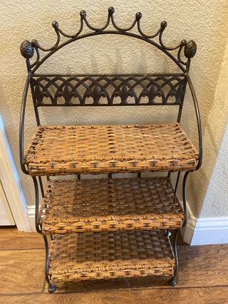 VTG 3-tier iron and rattan shelf|55465