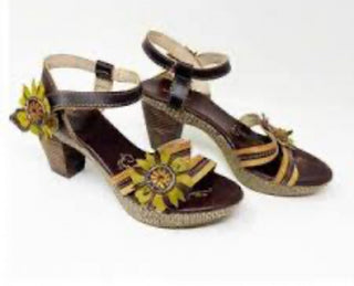 Spring Step Women's Brown and Yellow Sandals 62 VV MTS|96091