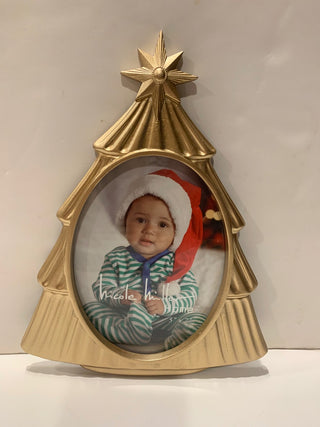11” gold tree shaped photo frame|125642