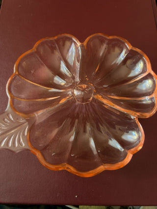 VTG pink depression divided glass dish by The Jeannette Glass Co.