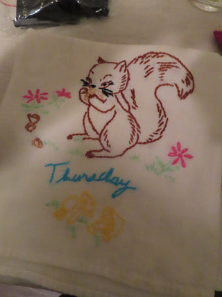Hand Embroidered Dish towel "Thursday"  MTS
