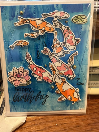 Birthday Card - "happy Birthday" koi fish/blue bckgd G207, 208|65248