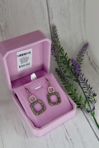 925 Square Crystal and Marcasite Earrings MTS