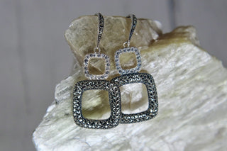925 Square Crystal and Marcasite Earrings MTS