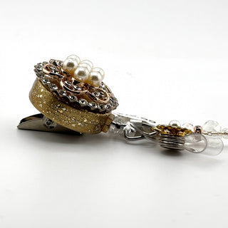 Golden Pearl/Rhinestone Retractable Badge Holder|74770