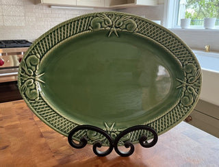 GREEN CERAMIC BUNNY PLATTER PORTUGAL 15.5 X 11.5 STAND NOT INCLUDED NO CHIPS OR CRACKS (KJS) RCD|62019