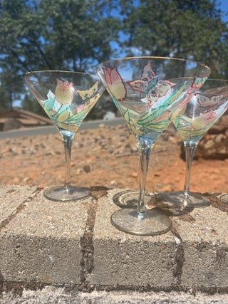 BB Set of 6 NWT Romanian Euroglass 7.5” Floral Martini Glasses