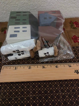 Primitive Painted Wood Colonial Houses, 8 pieces, RCD|113081