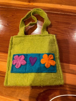 Hand Felted Green Wool Zippered Bag~MTS|113724