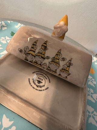 Butter Dish Knomes Bees Ceramic BTS|118539