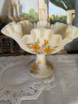 Fenton Custard Compote Signed