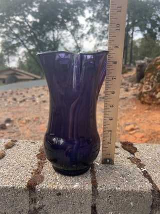 8.5” Wavy Amethyst Art Glass Hand Blown Handkerchief Vase