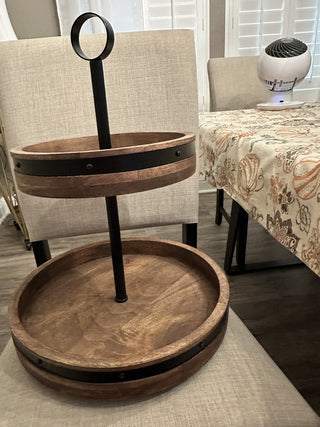 Two-Tiered Round Lazy Susan Wood & Metal MTS|105074