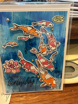 Birthday Card - "happy Birthday" koi fish/blue bckgd G207, 208|65247