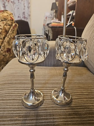 AD  Prism Pillor Candle Holder w/ Antique Glass