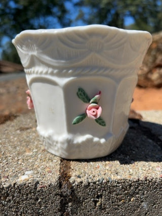 JP 4” Bloom-Rite Porcelain 3D Pink Rose Planter