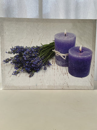 Canvas art, purple candles & flowers RSV