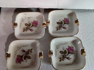 Vintage Set of Moss Rose Ash Trays and Plates Smoking Set Royal Sealy Japan|37186