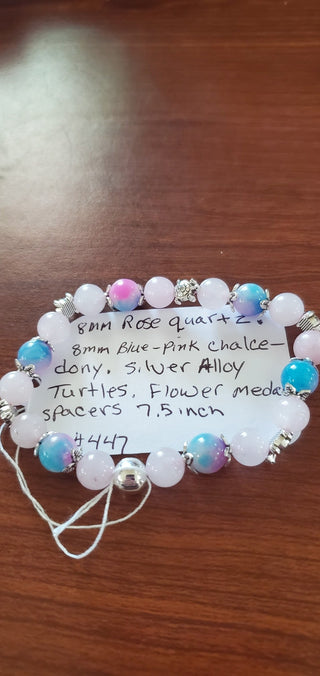 Bracelet #447 Alloy turtles rose quartz