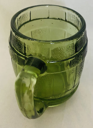Vintage green barrel shot glass 2.5” RCD
