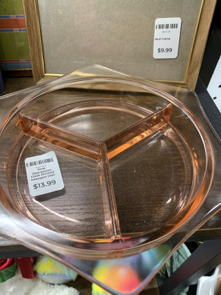 Pink Depression Glass Divided Hexagon Dish|50773